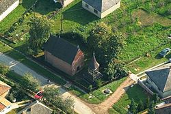 Szamostatárfalva, wooden belfry from above