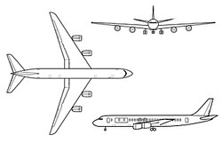 Egy DC-8 háromnézeti rajza