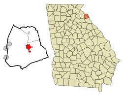 Location in Hart County and the state of Georgia