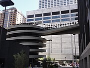 Spiral vehicle ramp to the parking garage, photographed in 2012