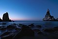 Praia da Ursa, Cabo da Roca, Portugal. A wide-angle view of the seascape during the blue hour