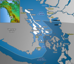 The Southern Gulf Islands, including Salt Spring Island.