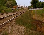 The old Utah Southern Railroad (later the Los Angeles and Salt Lake Railroad) line cutting through the city. Currently part of Union Pacific's Provo Industrial Lead.