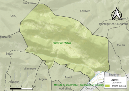 Carte de la ZNIEFF de type 2 sur la commune.