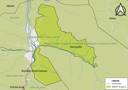 Carte des ZNIEFF de type 2 sur la commune.