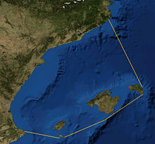 Delimitació de la mar Balear proposada per l'IHO (1953)