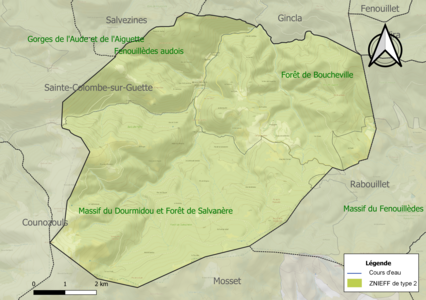 Carte des ZNIEFF de type 2 sur la commune.