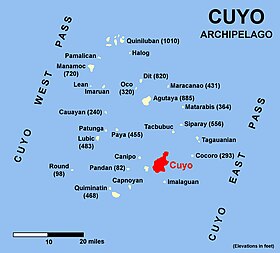 Carte de localisation de l'île Cuyo au sein des îles Cuyo.