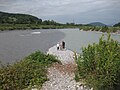 Illspitz, Mündung der Ill (rechts) in den Alpenrhein (links)