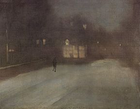 James McNeill Whistler, Nokturn w szarości i złocie, śnieg w Chelsea, 1876