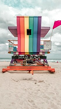 Rainbow Lifeguard in gay district South Beach Miami FL