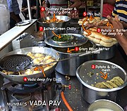 Pictoral description of the ingredients and recipe of vada pav.