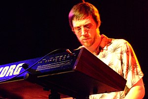 Moore performing with Zombi in 2007