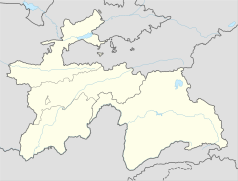 Mapa konturowa Tadżykistanu, po lewej znajduje się punkt z opisem „Stadion Pamir”