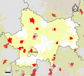 Localisation de l'aire d'attraction de Charolles dans le département de Saône-et-Loire.