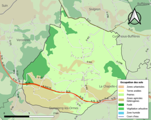 Carte en couleurs présentant l'occupation des sols.