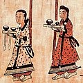 Goguryeo servants wearing a Chima (skirt) and a long jeogori jacket, Goguryeo mural paintings in Jilin province, China, 5th-century AD