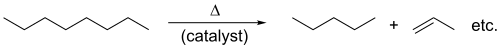 Cracking of n-octane to give pentane and propene