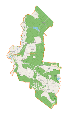 Mapa konturowa gminy Przedbórz, blisko dolnej krawiędzi po prawej znajduje się punkt z opisem „Błoto”