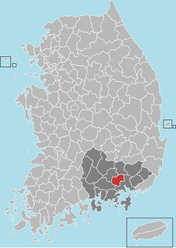 Haman-guns läge i Södra Gyeongsang och Sydkorea