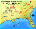 Image 2A proposed route for the de Soto Expedition, based on Charles M. Hudson map of 1997 (from History of Mississippi)