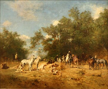 Halte de cavaliers arabes dans la forêt [Arab Horsemen Resting in the Forest], 1868