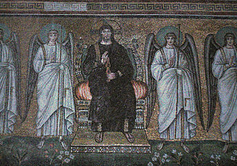 The enthroned Christ with four angels.