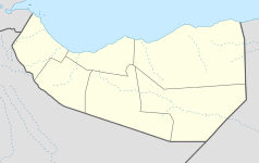 Mapa konturowa Somalilandu, blisko centrum na lewo u góry znajduje się punkt z opisem „Berbera”