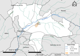 Carte en couleur présentantle réseau hydrographique de la commune