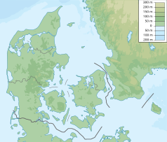 Mapa konturowa Danii, w centrum znajduje się punkt z opisem „Roskilde Fjord”