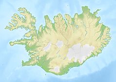 Mapa konturowa Islandii, u góry znajduje się punkt z opisem „Ólafsfjörður”