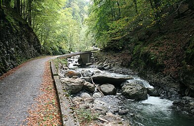 Der geschotterte Fahrweg überquert mehrfach die Kleine Melchaa.