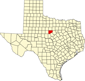 Map of Texas highlighting Eastland County