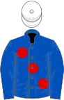 Royal blue, large red spots, white cap