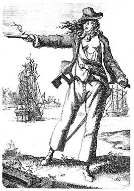 Anne Bonny, gravure uit Historie of the Pirates (18e eeuw)