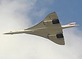 A Concorde in flight. Notice the special shape of the wings