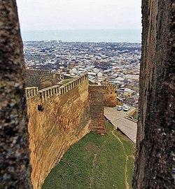 Wall of the Derbent citadel — One if not the largest extant Sassanid fortification(s) in the world.