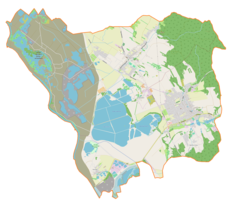 Mapa konturowa gminy Lubomia, po prawej nieco u góry znajduje się punkt z opisem „Światłowiec”