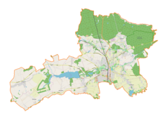 Mapa konturowa gminy Pszczyna, po prawej nieco u góry znajduje się punkt z opisem „Studzienice”