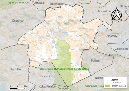 Carte de la ZNIEFF de type 2 sur la commune.