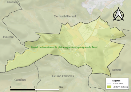 Carte de la ZNIEFF de type 2 sur la commune.