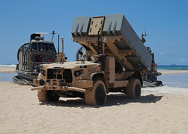 In December 2019, the Marine Corps tested a version of the JLTV called ROGUE Fires, which consists of an unmanned JLTV-based mobile launch platform carrying a Naval Strike Missile launcher unit.[138]