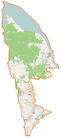 Mapa konturowa powiatu polickiego, po lewej nieco na dole znajduje się punkt z opisem „Linki”