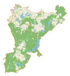 Mapa konturowa gminy Purda, u góry po lewej znajduje się punkt z opisem „Klebark Mały”