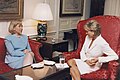 First Lady Hillary Clinton and Diana, Princess of Wales chatting in the Map Room, 1997.