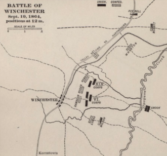 map showing Winchester and troop positions