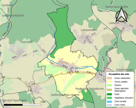 Carte en couleurs présentant l'occupation des sols.