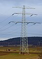 Abspannmast der Reichssammelschiene mit zusätzlicher, überbreiter Traverse zur Aufnahme von zwei Erdseilen