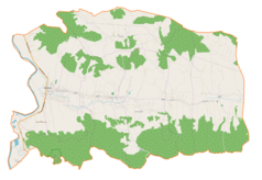 Mapa konturowa gminy Kołaczyce, w centrum znajduje się punkt z opisem „Bieździedza, cm. wojenny nr 40”