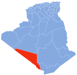 Map of Algeria highlighting Bordj Badji Mokhtar